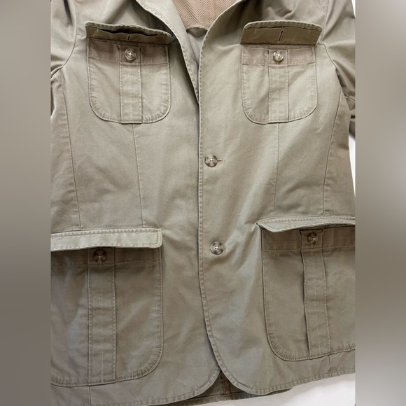 L.L. Bean Safari Field Jacket Pockets Elbow Patch Tan Neutral Khaki VTG Mens LG - Picture 7 of 16
